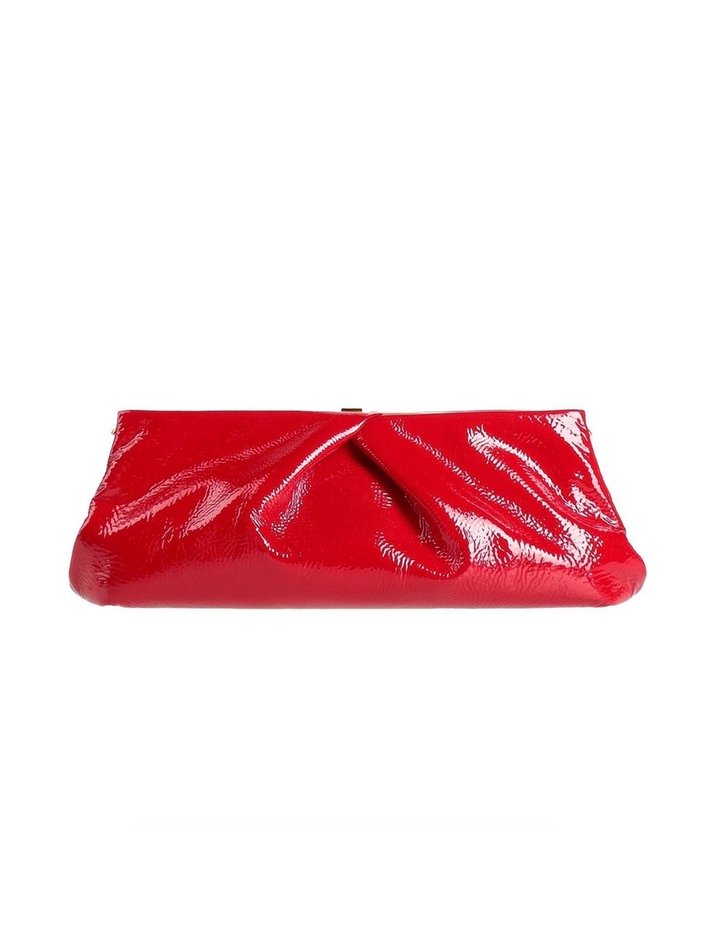 DRIES VAN NOTEN DETACHABLE STRAP RED PATENT LEATHER FOLDED PLEATED CLUTCH